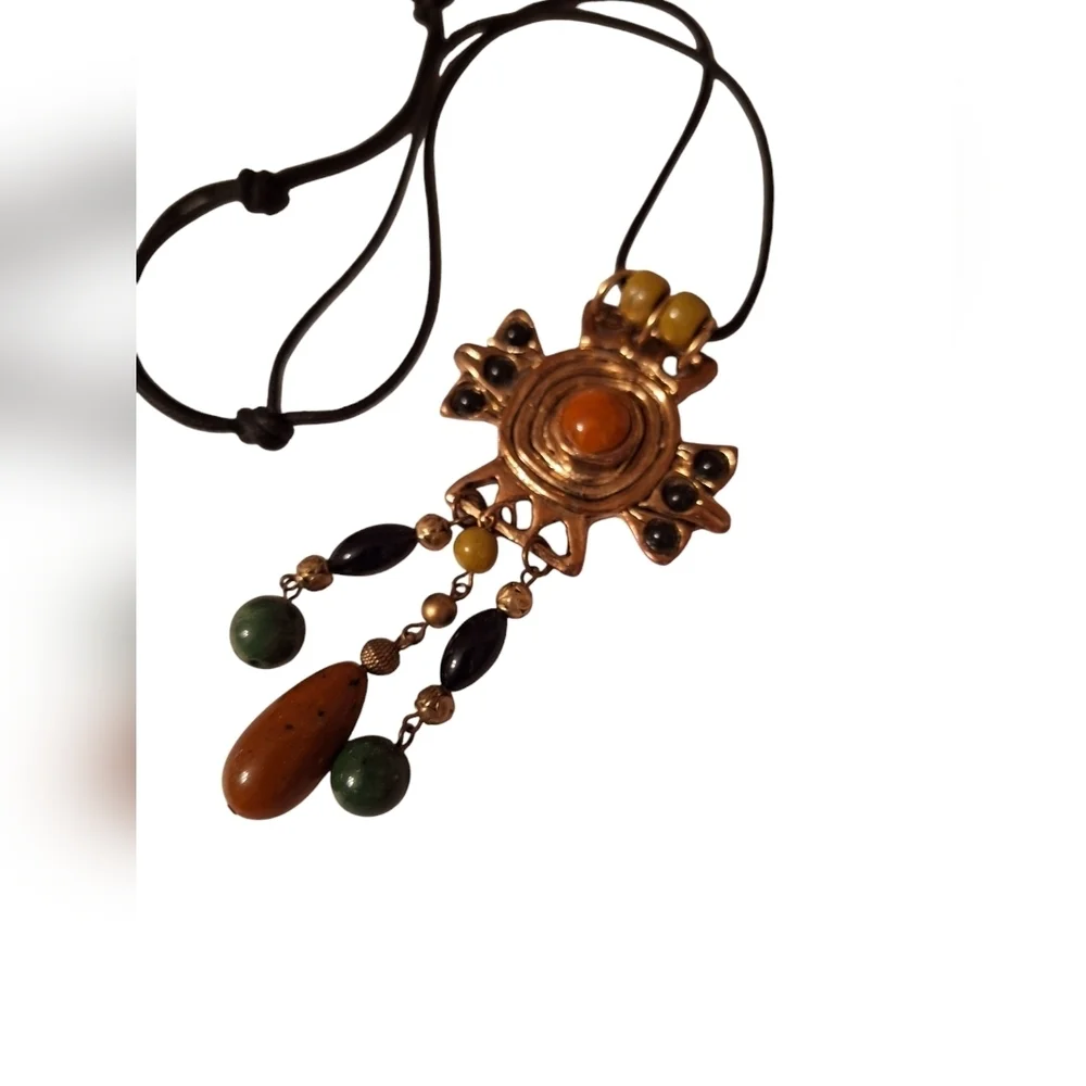 Beaded Amulet Pendant Dangle Tassel Necklace Black Corded Bohemian Must Have